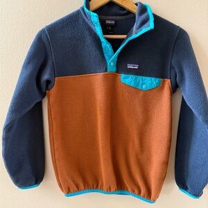 Patagonia Brown and Teal Synchilla Fleece Youth M